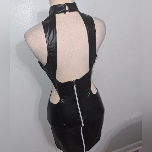 Black Faux Leather Mini Dress- W Sz Medium - Picture 4 of 9